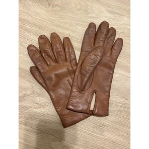 Luxury Leather Gloves Women Size 7 1/2 Brown Acrylic Lined Made in Italy